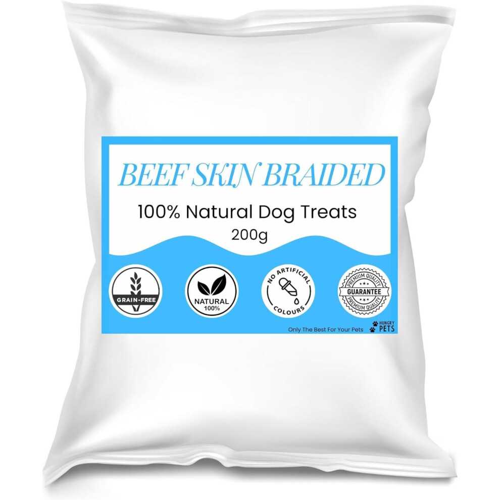 Hungry Pets Beef Skin Braided 200G Pouch | Natural Dog Chews | Long-Lasting High Protein Treats 15Cm