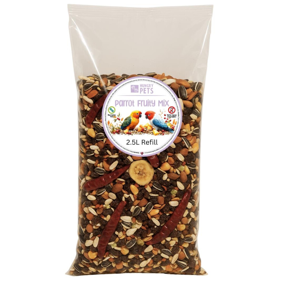Hungry Pets Parrot Food Refill | Fruity Seed Nut Fruit Premium Mix 2.5L