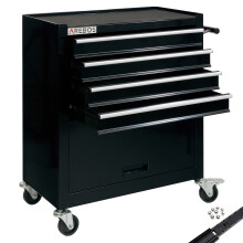 AREBOS 4-Drawer +Compartment Tool Cabinet Garage Tool Chest with Wheels Workshop Tool Storage Lockable Black