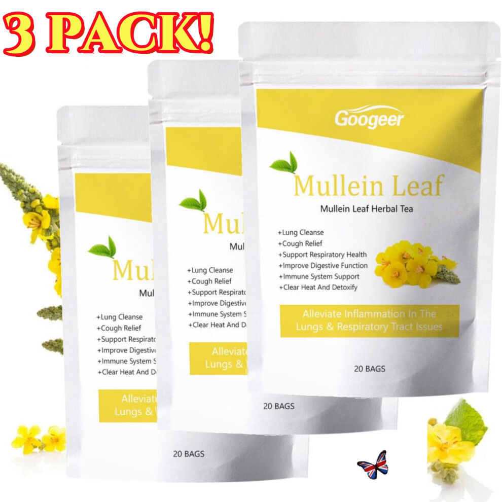 3X Mullein Leaf Tea Bags Herbal Lung Cleansing Breathing Cough Relieve Tea