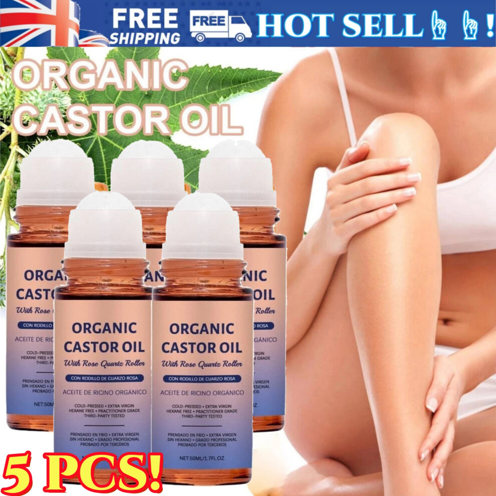 Golden 5X Organic Castor Oil Roll-On With Rose Quartz | 100% Pure For Skin 50Ml