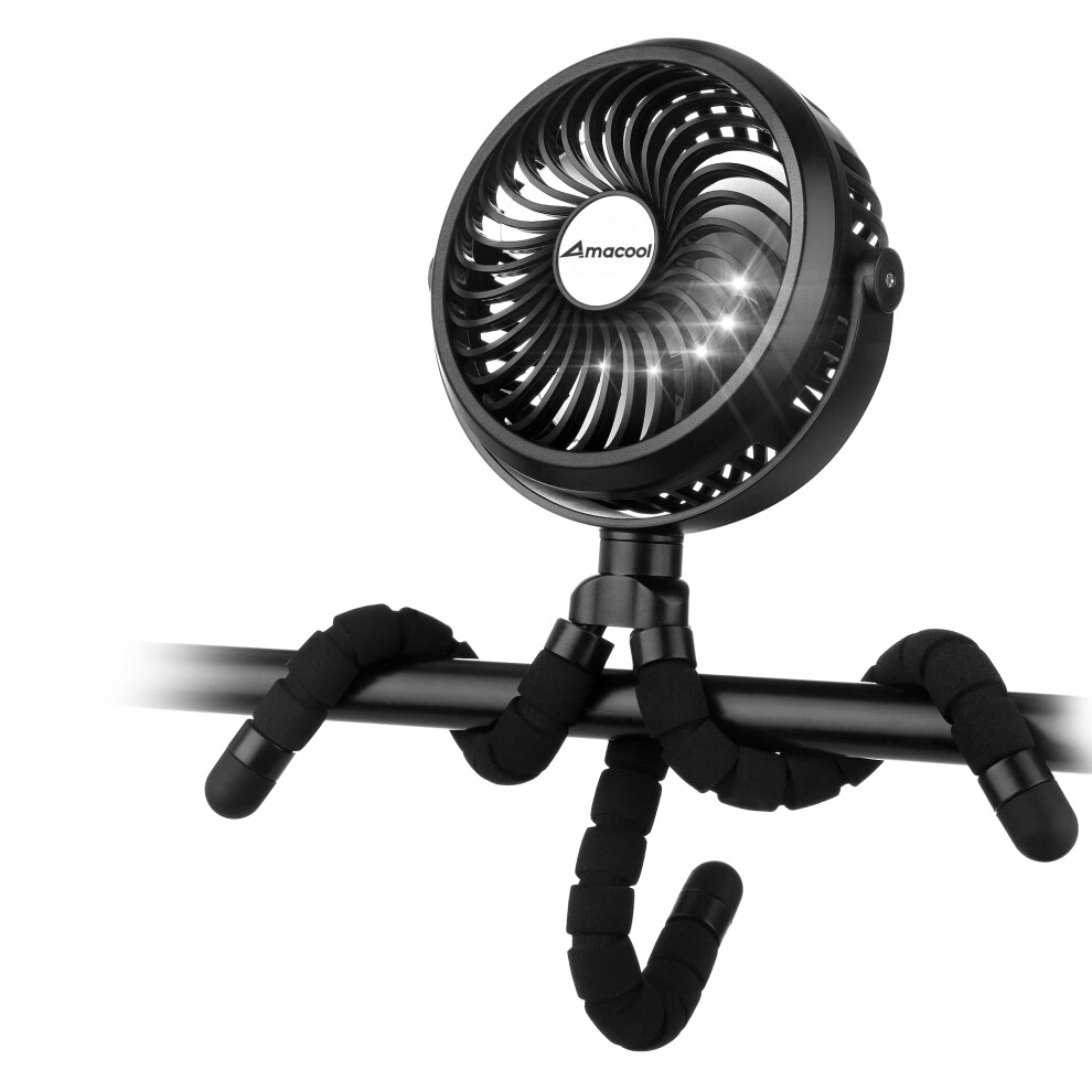 Amacool Battery Operated Stroller Fan Flexible Tripod Clip On Fan With 3 Speeds And Rotatable Handheld Personal Fan For Car Seat Crib Bike Treadmill( 7863243135204