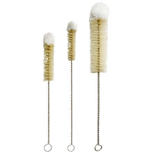 NewFerU Stainless Steel Soda Bottle Cleaning Brush Set in Natural Boar Bristle Wool Tip Long Handle, Flexible Bendable Thick Wire Cleaner for Narrow