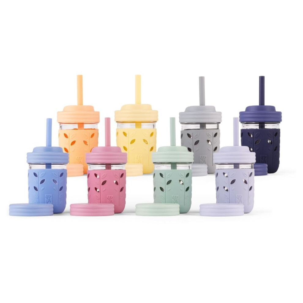 Elk And Friends Kids & Toddler Cups | The Original Glass Mason Jars 8 Oz With Silicone Sleeves & Silicone Straws With Stoppers | Smoothie Cups | Spil