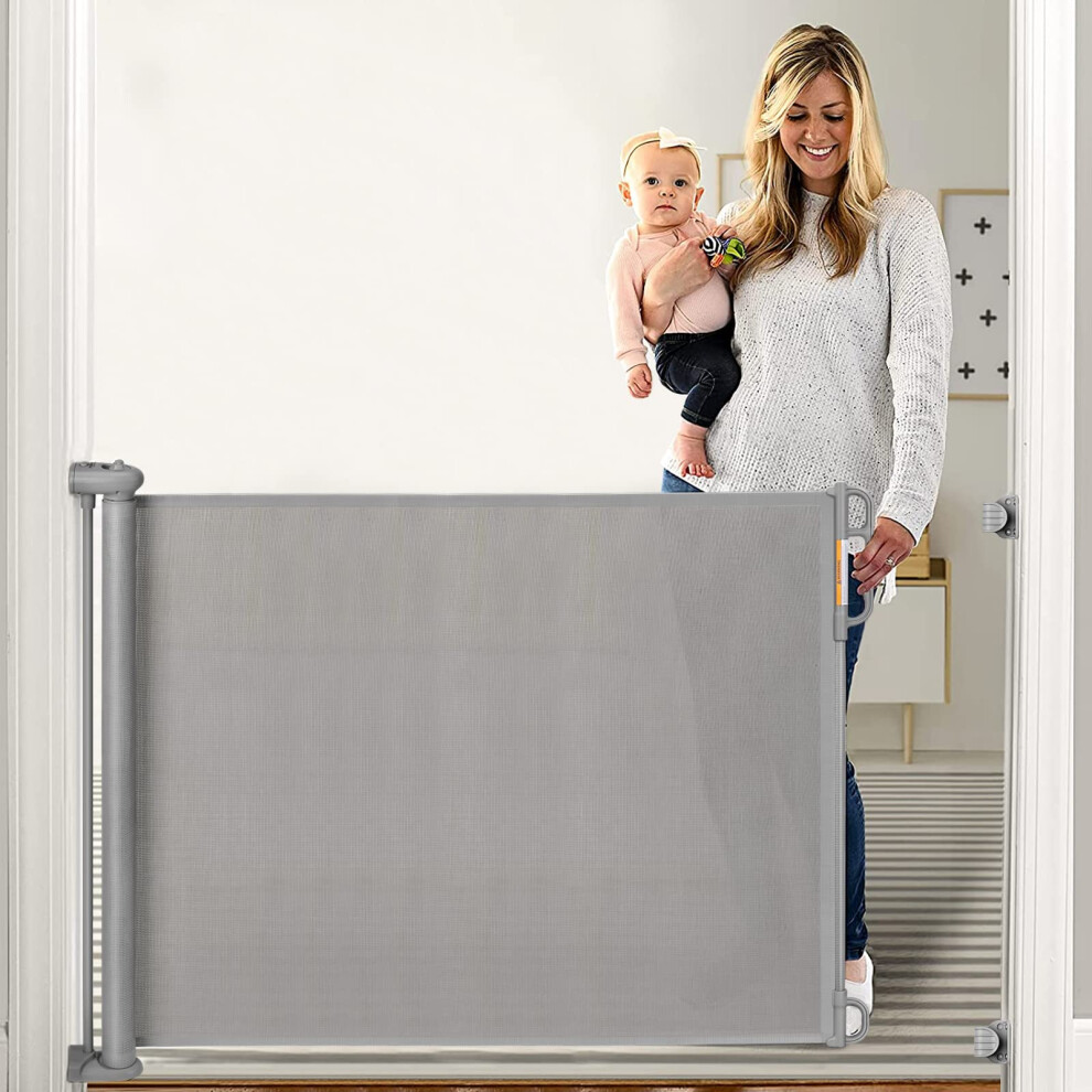 Momcozy Retractable Baby Gate, Mesh Baby Gate or Mesh Dog Gate, 33" Tall,Extends up to 71" Wide, Child Safety Gate for Doorways, Stairs, Hallways, In-image-OPC-PJRD7SQ-NEW
