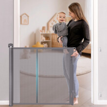 Retractable Baby Gate, Upgraded Pet Gate with Fiberglass, Extends to 140 cm Wide, 84 cm Tall, Mesh Dog Gate for Stairs, Indoors, Outdoors and Hallway