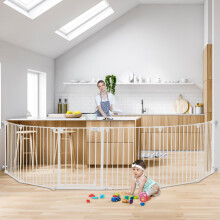 COMOMY 380cm Extra Wide Baby Gate, Dog Gates for Stairs Doorways, Fire Guard Safety Gates for Kids&Pets, Auto Close Baby Fence Barrier Indoor with Do