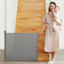 Momcozy Auto-Lock Retractable Stair Gate - Extend Baby Barrier for Toddlers and Dogs, 140cm Wide, 83cm Tall - One Hand Operated Safety Gate for Indoo