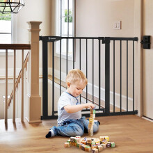 COMOMY 75-110cm Stair Gate for Baby, Auto Close Dog Gates Indoor, Pressure Fit Child Safety Gate for Doorway, Wide Pet Gate with Door for the House,