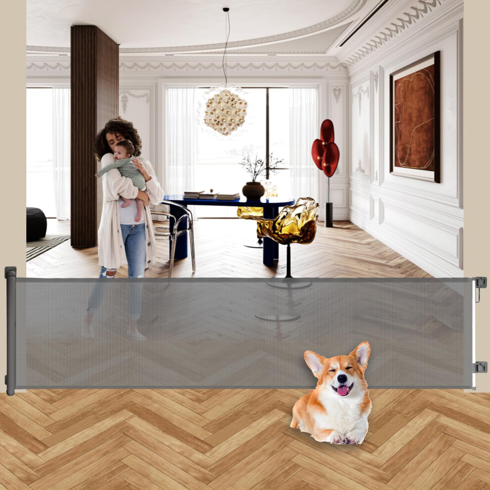 BECROWM 300cm/118 Inch Extra Wide Retractable Baby Gate for Large Openings, Safety Baby Gate for Doorways, Extra Long Dog Gates for Indoor, Outdoor,