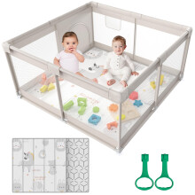 Baby Playpen with Mat - 120x120cm Play Pen, Small Baby Fence Play Area, Play Yard for Toddlers & Kids, Twins Playard