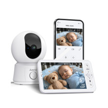 ARENTI 5'' 1080P Wi-fi Baby Monitor with Camera and App,Night Vision,720P Display,Remote Pan Tilt,HD Camera,Auto Tracking,300m Long Range,Temperature