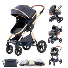 BEBBY 3 in 1 Pram, Pushchair with Seat, Pushchair 3 in 1 Travel Stroller with Adjustable-Height Push Handle,High Landscape Combined Baby Buggy Alumin