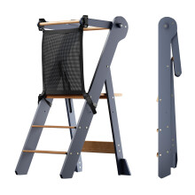 COSYLAND Foldable Toddler Step Stool for Kitchen - Space Saving Toddler Kitchen Stool Helper with Protective Net - Height Adjustable Kids Standing To