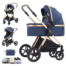 Shineey 3 in 1 Baby Stroller with Height Adjustable Handle,3 in 1 Prams Travel System, Lightweight Foldable Pushchair, Prams with Aluminum Frame for