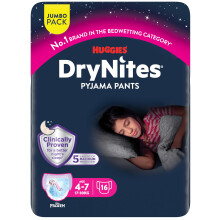 HUGGIES DryNites Pyjama Pants, Girl's 4-7 Years (17-30KG), 64 x Bedwetting Pants, Up to 100% Leak Free Nights