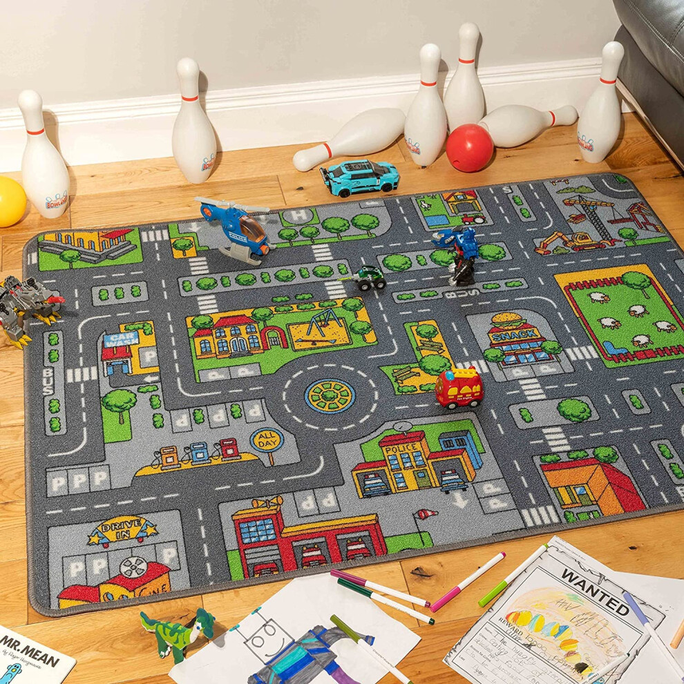 Children's Kids Boys Girls City Town Car Roads Interactive Playroom Playmat Creative Toddler Soft Durable Educational Classroom Nursery The Rug House