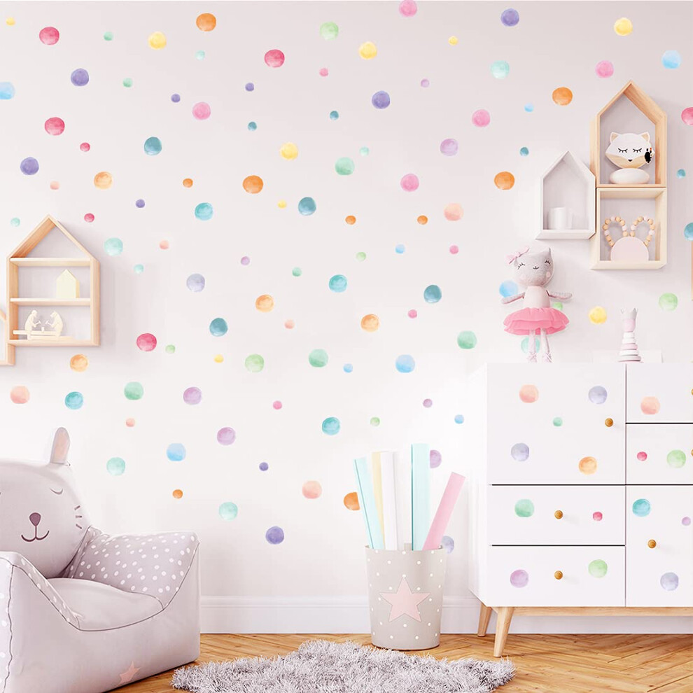123 Pcs Pastel Polka Dots Wall Stickers, Colorful Round Wall Decal, Peel And Stick Rainbow Wall Stickers, Multicolor Circle Window Clings Decoration Kasubeso