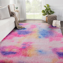 SOANNY Living Room Area Rug, 150x240 cm Large Tie-Dyed Shag Carpet for Bedroom, Dorm, Kids Room, Lounge, Washable Non-Slip Rug for Home Decor, Pink R