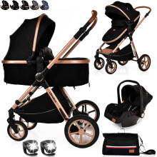 Baby Pram Pushchair Buggy Stroller 3 in 1 Child Lightweight Folding Stroller 3 in 1 Travel System Pram for Newborns Toddlers from Birth Aluminum (Bla
