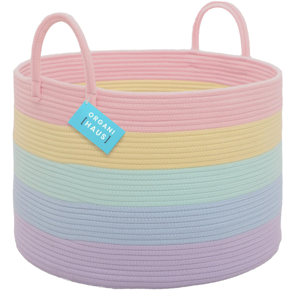 OrganiHaus Large Rainbow Rope Blanket Basket for Living Room Decor, Cute Woven Baby Laundry Basket, Baby Nursery Hampers for Toys, Laundry Hamper for-image-OPC-PJRD89V-NEW