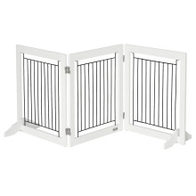 PawHut Foldable Wooden Pet Gate w/ 3 Panels 2 Support Feet for Small Dogs White