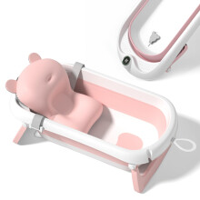 SUPERBE BEBE Foldable Baby Bath with Non-Slip Bath Cushion/Bath with Thermometer for Water Temperature Control/from Birth to 3 Years
