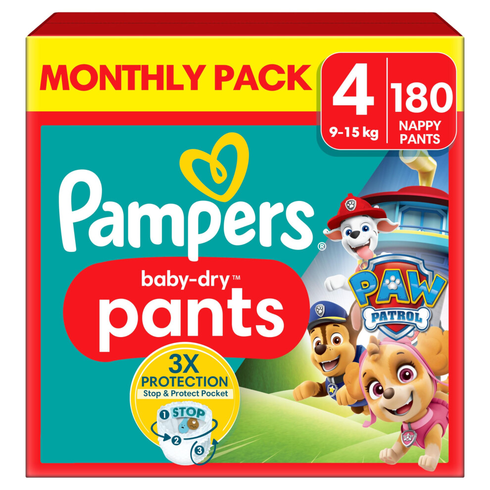 Pampers Baby-Dry Nappy Pants Paw Patrol Edition Size 4, 180 Nappies, 9kg-15kg, with Our 360 Pants Fit to Help Prevent Leaks-image-OPC-PJRD8CS-NEW