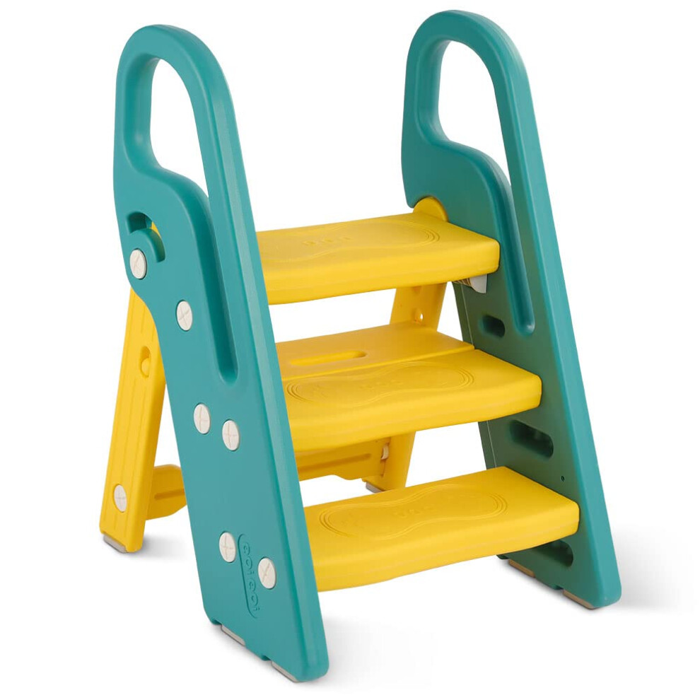 Foldable Step Stool For Kids, 2 Steps - 3 Steps Height Adjustable Toddler Step Stool, Toilet Steps For Potty Training, Learning Tower With Han Onasti