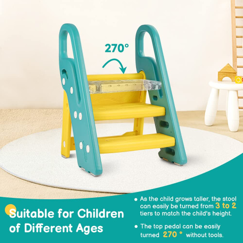 Onasti Foldable Step Stool for Kids, 2 Steps - 3 Steps Height Adjustable Toddler Step Stool, Toilet Steps for Potty Training, Learning Tower with Han 2