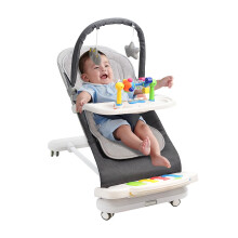 Baby Bouncer with Detachable Piano Toys, Baby Rocker with Feeding Tray, Removable Toy Bar, Thickened Cushion and Wheels. 4-Level Adjustable Bouncer C