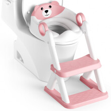 Rabb 1st Bear Potty Training Seat, Upgrade 2 in 1 Toddler Toilet Seat,Splash Guard Anti-Slip Pad Step Stool,Pink