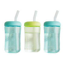 The First Years Squeeze & Sip Toddler Straw Cups - Squeezable Transition Sippy Cup with Silicone Straw - Toddler Feeding Supplies - 7 Oz - 3 Count -