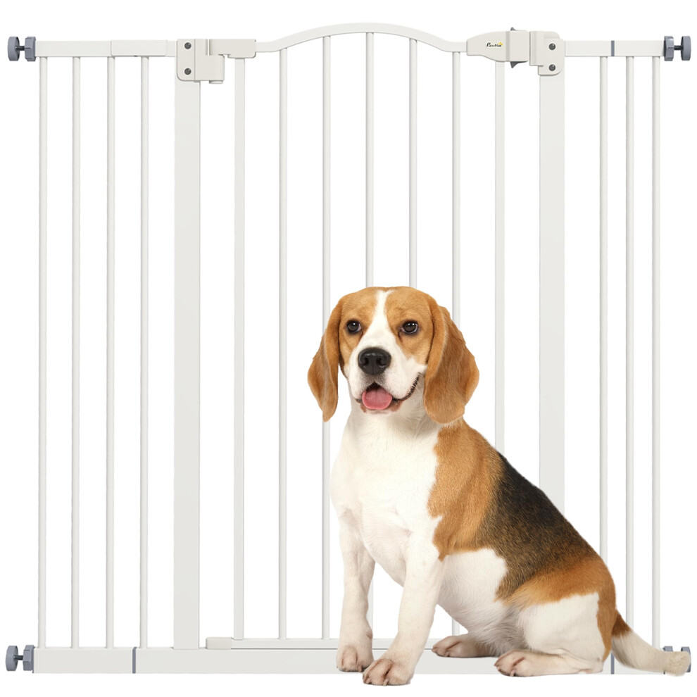 Pawhut Pressure Fit Dog Stair Gate No Drilling Safety Gate Auto Close For Doorways, Hallways, 74-100Cm Adjustable, 94Cm Tall, White