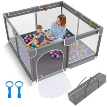 Foldable Baby Playpen with Mat, Playpen for Babies and Toddlers,Portable PlayPen with 30pcs Ocean Balls and 4 Handlers Indoor & Outdoor. (90x90)