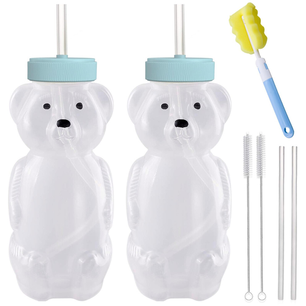 Honey Bear Straw Cups With 4 Flexible Straws & Cleaning Tools(2 Straw Brushes &1 Bottle Brush), 8-Ounce Therapy Sippy Bottles For Speech And Feeding Mootikar