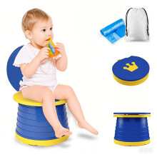 Portable Potty Seat, Kids Folding Training Toilet Chair Travel Potty Indoor Outdoor with Storage Travel Bag (Blue)