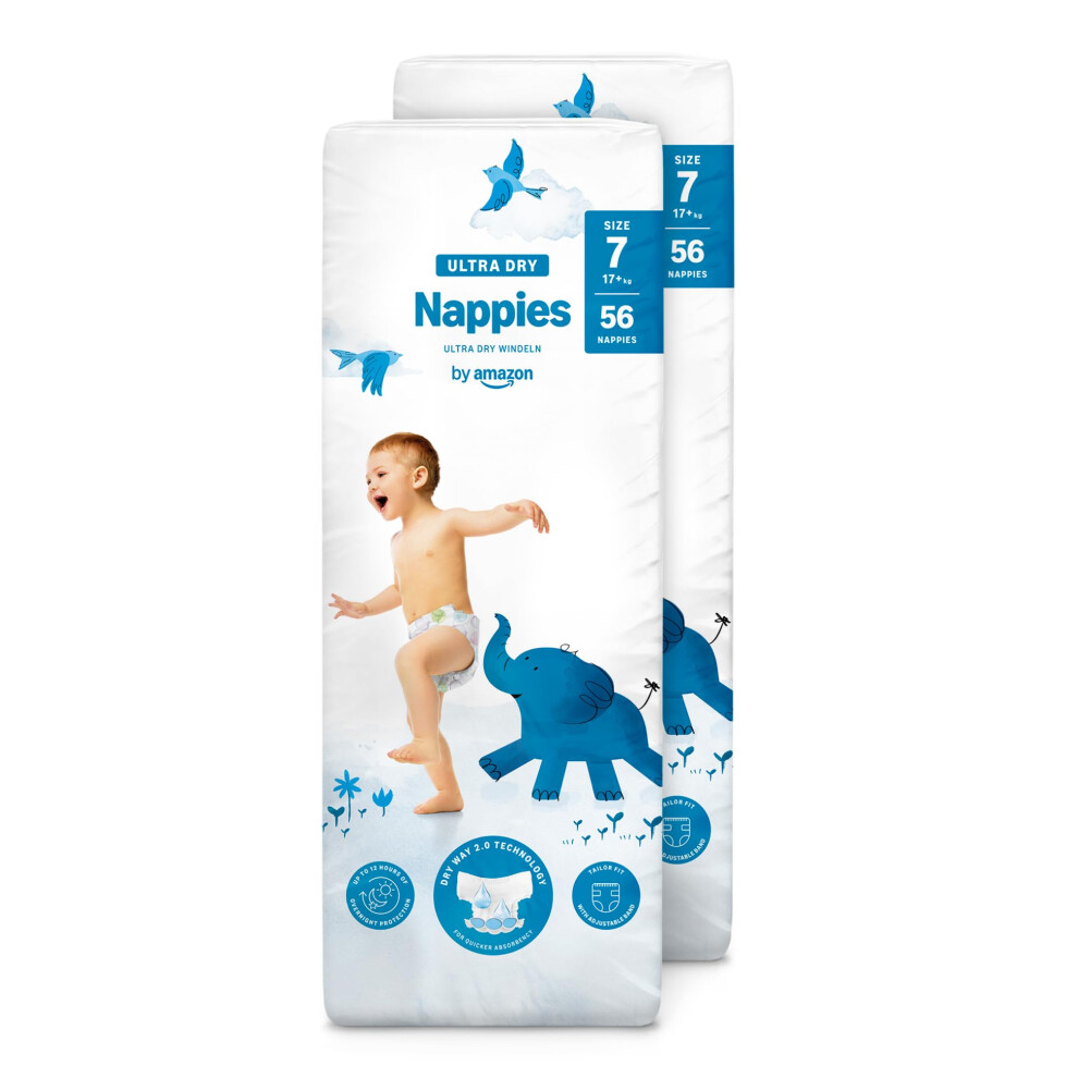 by Amazon Ultra Dry Nappies - Size 7 (17kg+) - 112 nappies (2 pack x 56) (Previously a Mama Bear brand, same product)-image-OPC-PJRD8V9-NEW