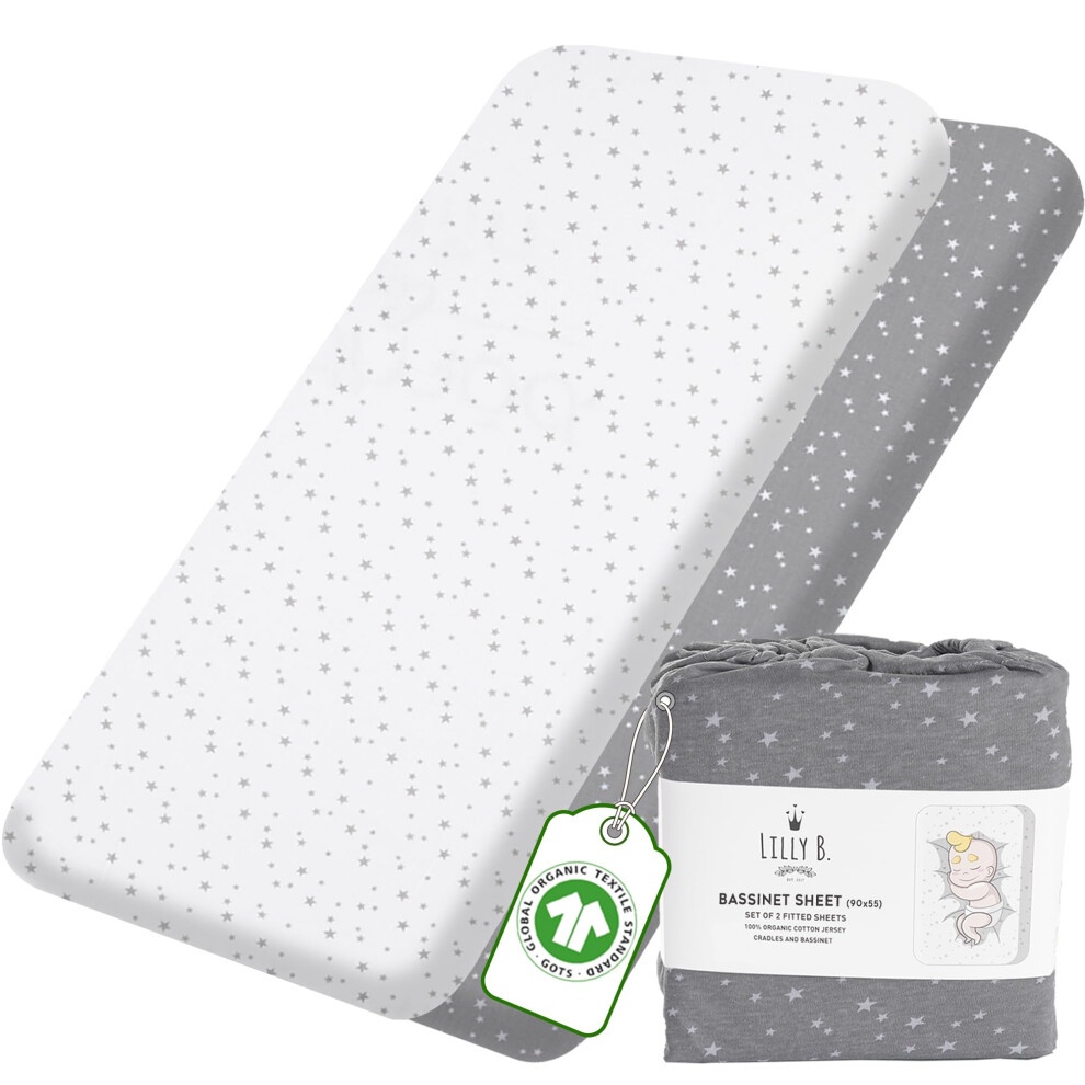 Lilly Belly Pack Of 2 Next To Me Crib Sheets 100% Organic Cotton Gots Cert. - Compatible With Moses Basket Sheets, Cot Bed Sheet, Organic Tutti Bambi