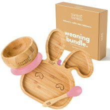 bamboo bamboo Baby Plate & Bowl Weaning Set for Feeding and Weaning, Bamboo Bunny Plate, Toddler Bowl & Baby Spoon, Suction Plates for Babies from 6