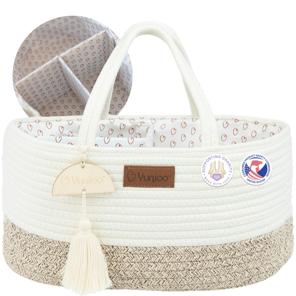 Nappy Caddy Organiser, Baby Caddy, Portable Diaper Changing Bag, Nursery Storage Basket With Sturdy Handles, Removable Dividers, Ideal For Bab Yunioo