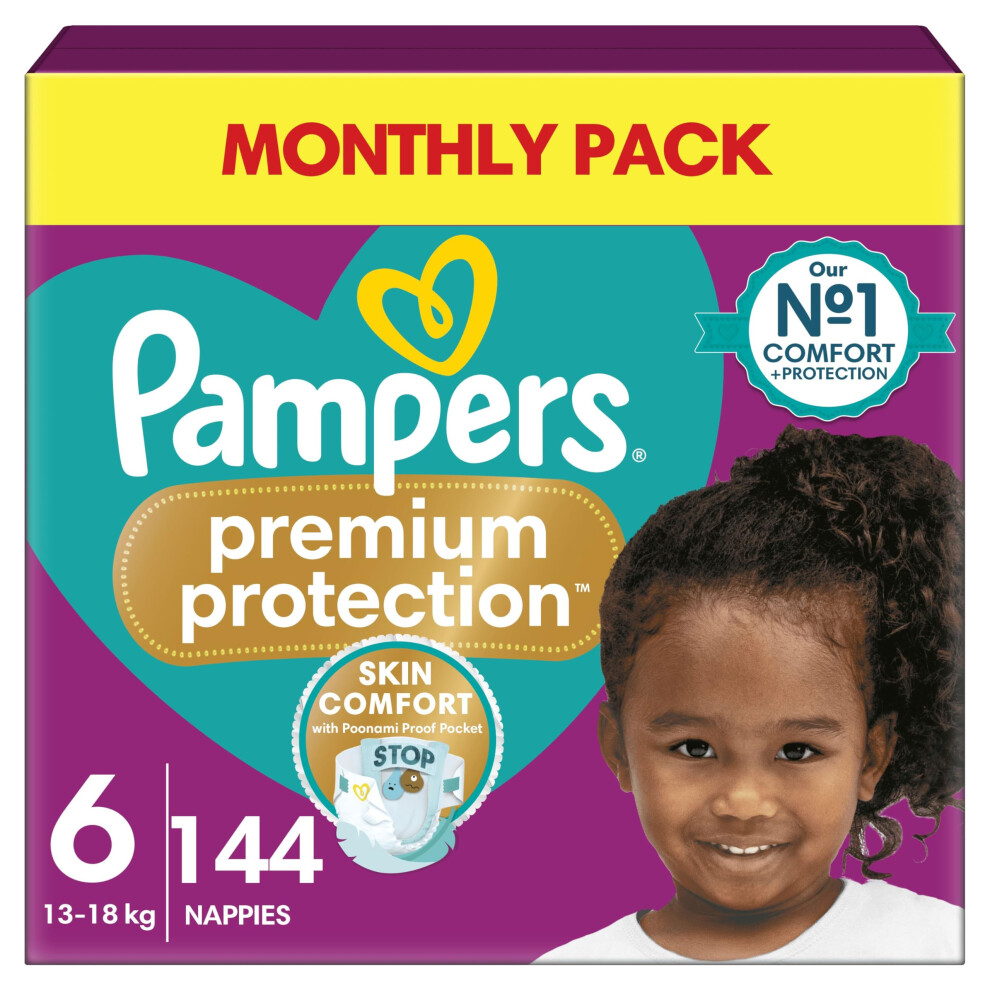 Pampers Premium Protection Size 6, 144 Nappies, 13kg-18kg, Double Protection for skin and against leaks-image-OPC-PJRD8W7-NEW
