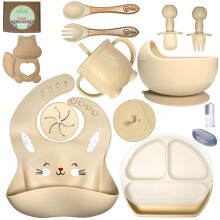 O'doe 15-Piece Baby Led Weaning Feeding Supplies for Toddlers, Baby Feeding Set | Suction Silicone Baby Bowl Self Eating Utensils Set with Spoons, Bi