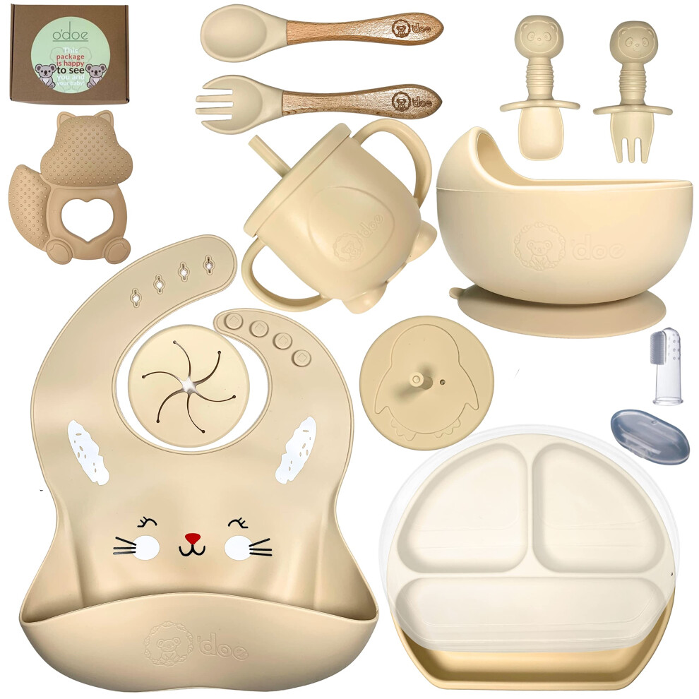 15-Piece Baby Led Weaning Feeding Supplies For Toddlers, Baby Feeding Set | Suction Silicone Baby Bowl Self Eating Utensils Set With Spoons, Bi O'doe