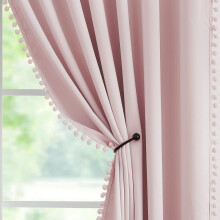 Pink Pom Pom Blackout Curtains for Girls Bedroom 72 inch Eyelet Thermal Insulated Curtains for Living Room Darkening Energy Efficient Window Drapes f