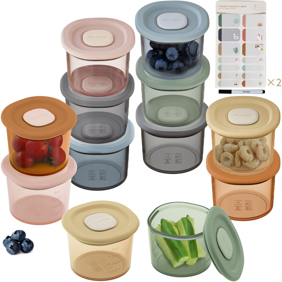 Silicone Baby Food Storage Containers, 12 Pack, 120 Ml Weaning Freezer Pots With Airtight Lids, Reusable Baby Food Snack Pots, Microwave And Moonkie