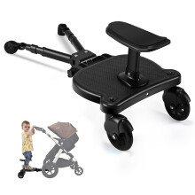 ENERHUB Universal Buggy Board with Seat, Kiddy Board, Pram Standing Board for 99% Pushchairs, Stable Two Wheel Design, for Children from 2-6 Years, B