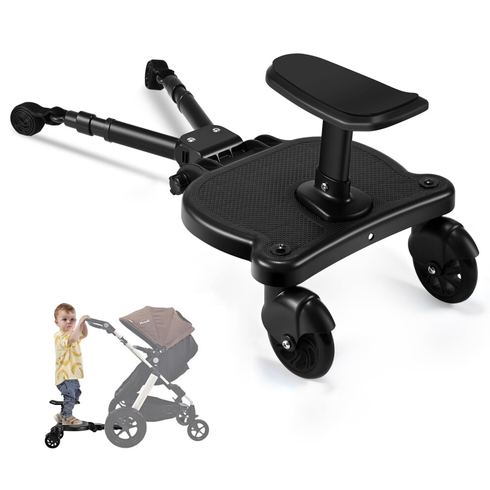 Universal Buggy Board With Seat, Kiddy Board, Pram Standing Board For 99% Pushchairs, Stable Two Wheel Design, For Children From 2-6 Years, B Enerhub