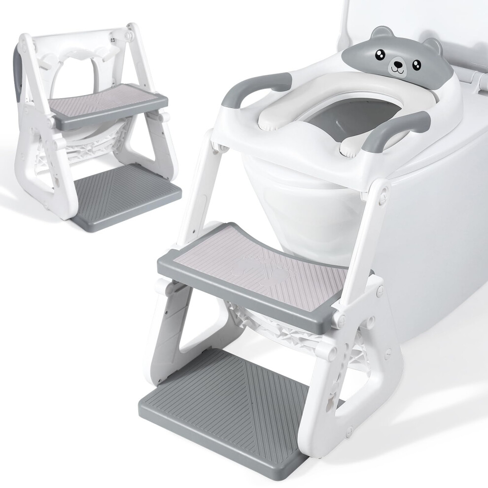 Orzbow Potty Training Toilet Seat With Steps, Stable Toddler Toilet Seat And Step W/Triangle Structure, Extended Pedal & Splash Guard And Waterproof