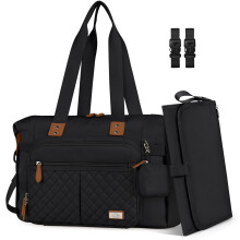 RAINSMORE Baby Changing Bags Nappy Tote Bag Waterproof Baby Diaper Bag for Mom and Dad with Pacifier Holder and Portable Changing Mat Black